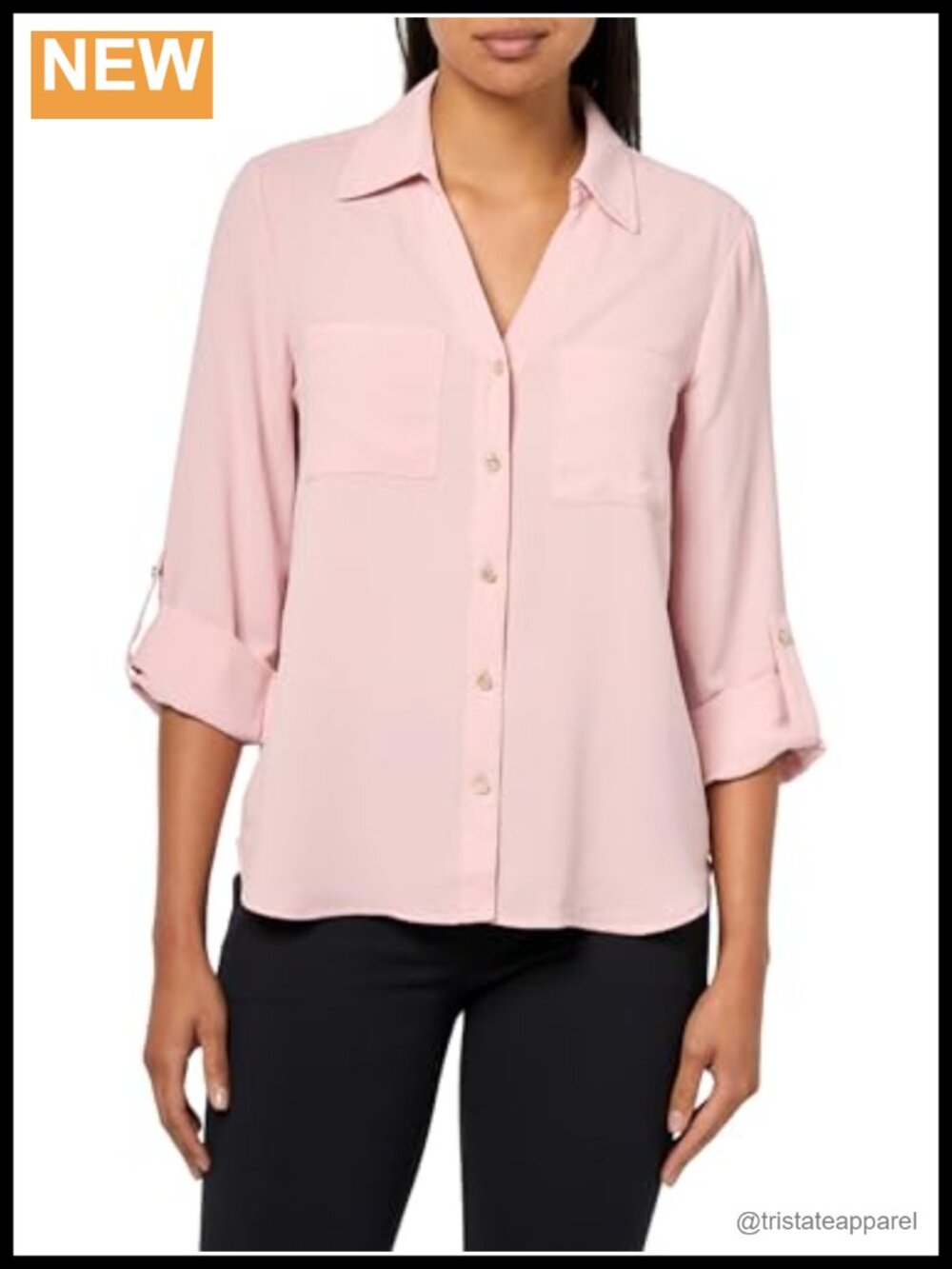 Jones New York Roll-Tab Sleeve Button-Front Top Women